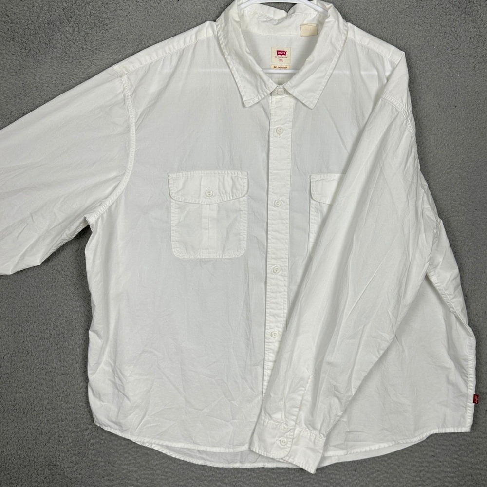 Levis Shirt Mens 2XL Relaxed Crop White Button-Down Casual Long Sleeve Pockets